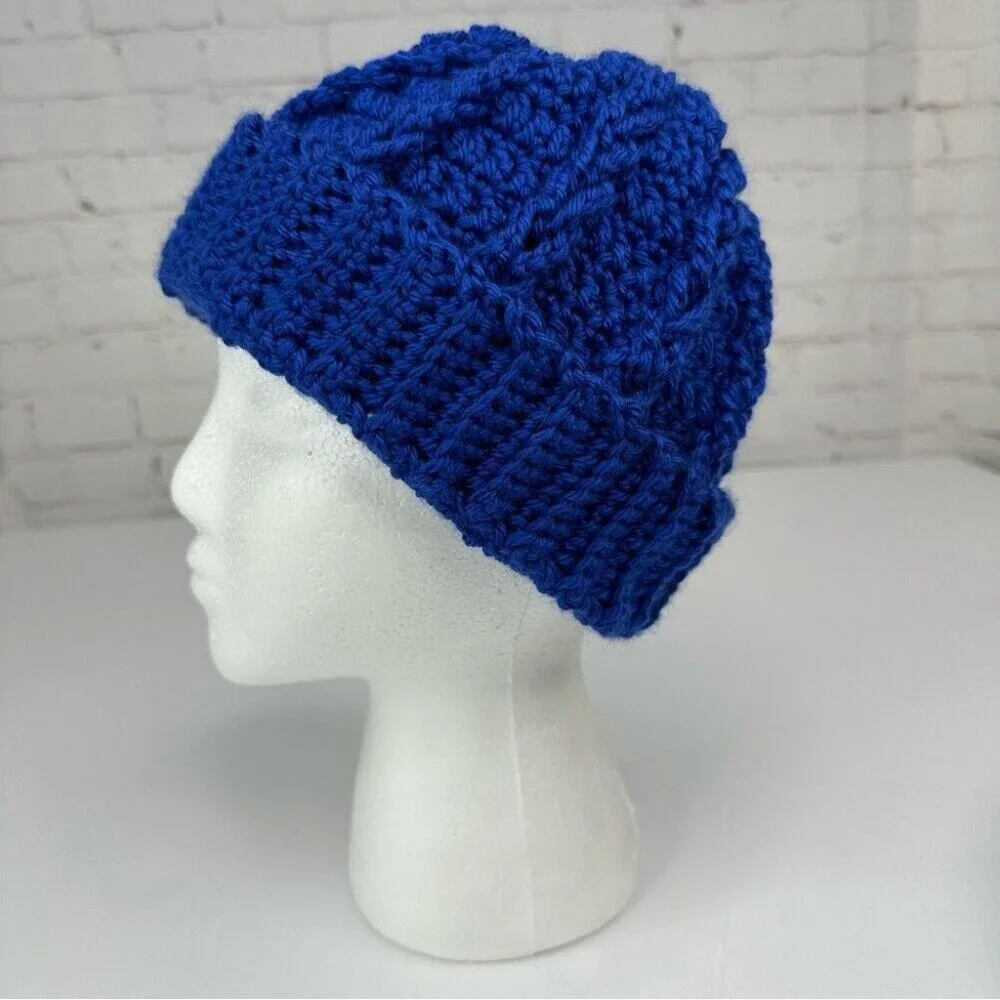 Handmade Unisex‎ New Royal Blue Streetwear Winter Knit Beanie - Adult S/M - Picture 2 of 9